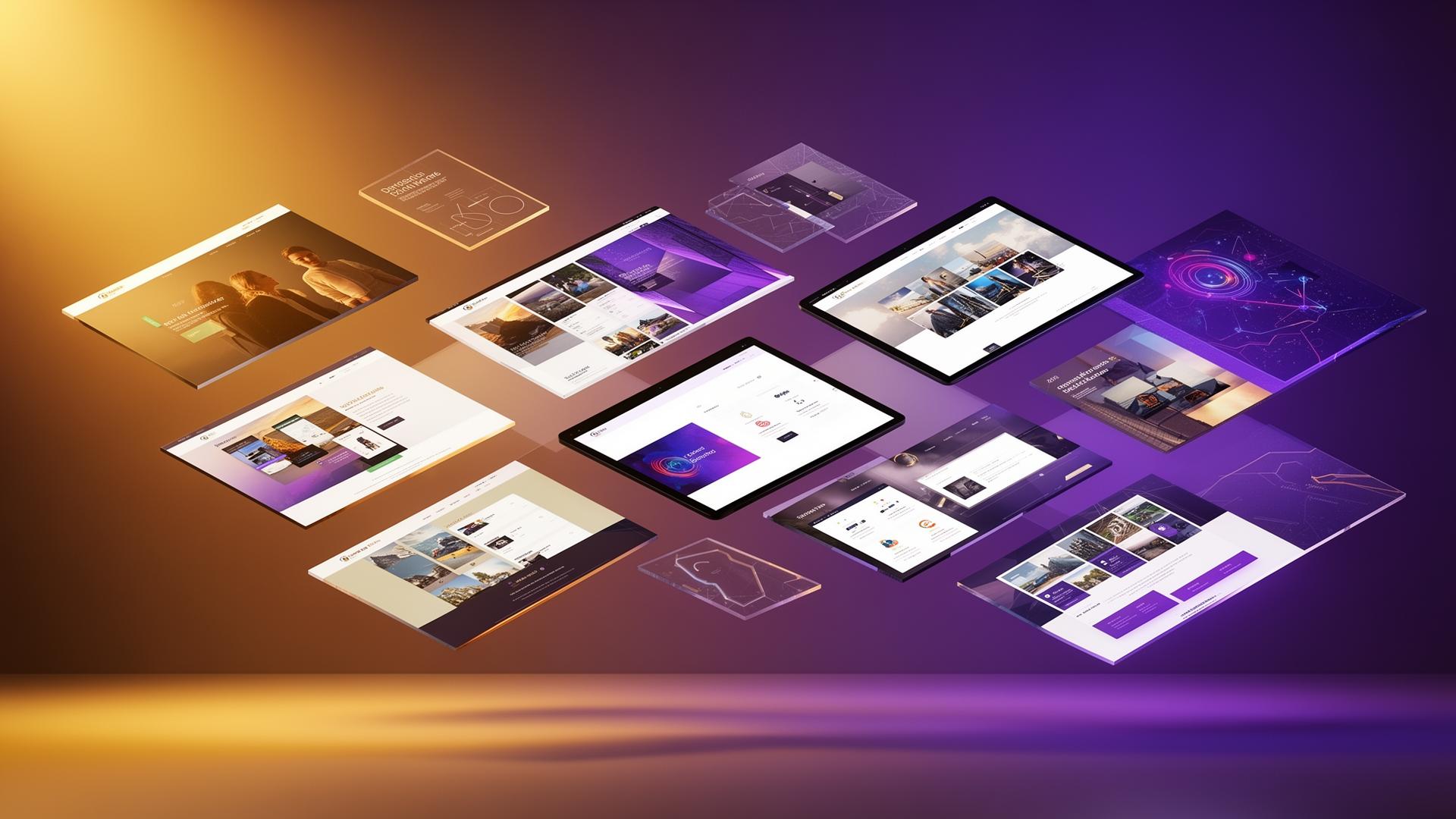 Portfolio showcase of beautiful website designs floating in space
